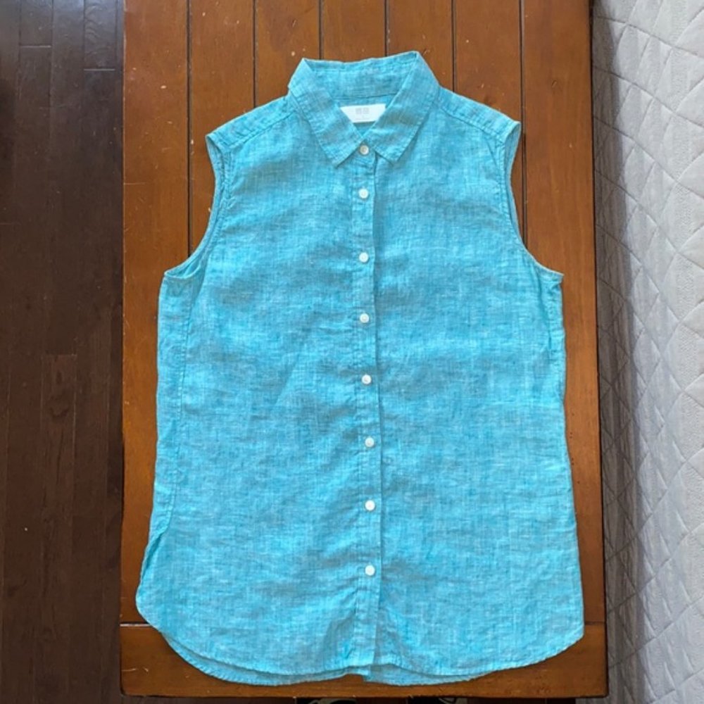 Uniqlo Sleeveless Linen Button Up Shirt, S